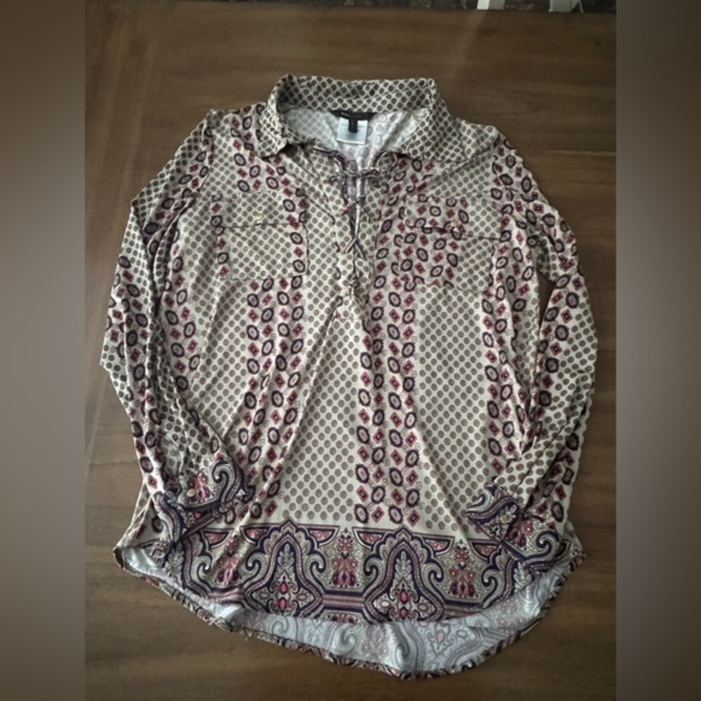 BCBCMaxAzria Patterned Long Sleeve Blouse XL